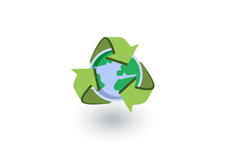 Recycle arrows and earth isometric flat icon. [のイラスト素材
