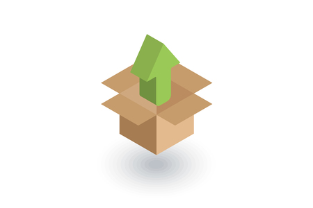 packaging, carton box unload isometric flat icon. 3d vector colorful illustration. Pictogram isolated on white backgroundのイラスト素材