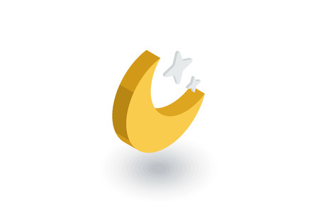 night, Moon and star isometric flat icon. 3d vector colorful illustration. Pictogram isolated on white backgroundのイラスト素材