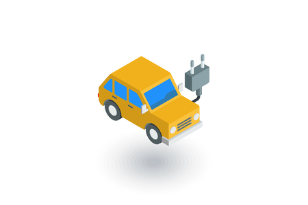 Electric car, plug cable, ecology isometric flat icon.のイラスト素材
