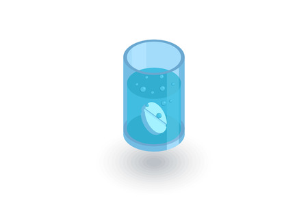 Asperin pill, glass of water isometric flat icon.のイラスト素材