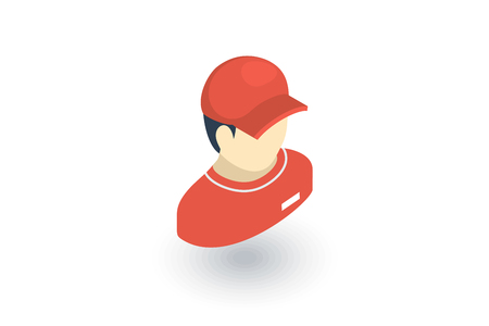 Delivery man in red uniform, courier isometric flat icon.のイラスト素材