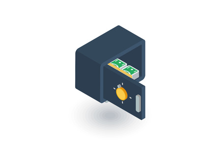 open safe, banking, secrecy money cash isometric flat icon. 3d vector colorful illustration. Pictogram isolated on white backgroundのイラスト素材