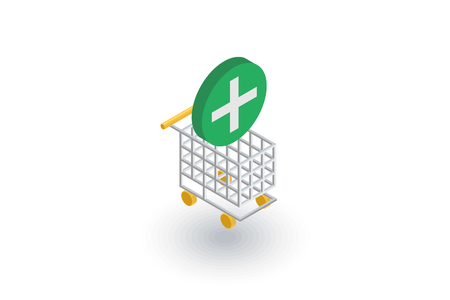 Add to shopping cart isometric flat icon. 3d vector colorful illustration. Pictogram isolated on white backgroundのイラスト素材