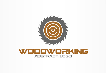 Abstract logo for business company. Corporate identity design element. Saw, woodworking, wood material logotype idea. Sawmill, circle, round blade rotation concept. Colorful Vector iconのイラスト素材