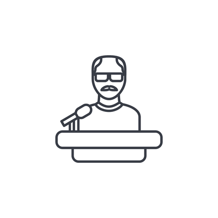 Presentation, education speaker, lecture, teacher thin line icon. Linear vector illustration. Pictogram isolated on white backgroundのイラスト素材