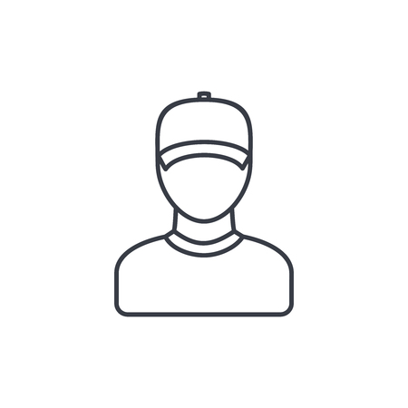 Delivery man in cap, courier thin line icon. Linear vector illustration. Pictogram isolated on white backgroundのイラスト素材