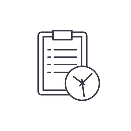 clipboard and clock, to-do list thin line icon. Linear vector illustration. Pictogram isolated on white backgroundのイラスト素材