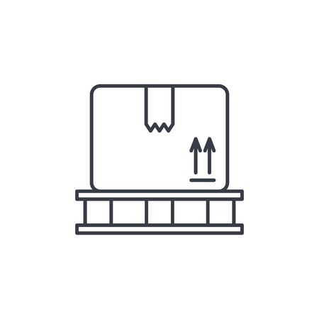carton box whith packaging tape thin line icon. Linear vector illustration. Pictogram isolated on white backgroundのイラスト素材
