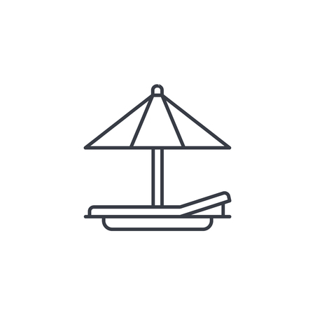 beach umbrella, sunbed, vacation tanning thin line icon. Linear vector illustration. Pictogram isolated on white backgroundのイラスト素材