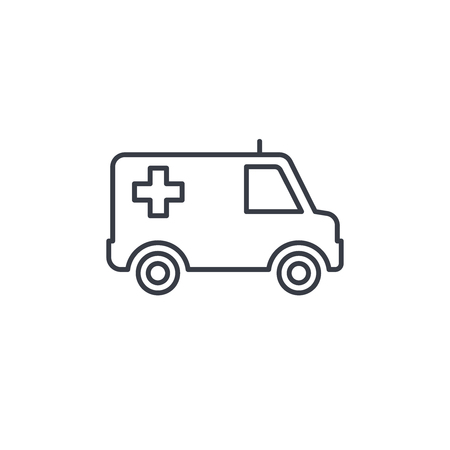 ambulance, medical car thin line icon. Linear vector illustration. Pictogram isolated on white backgroundのイラスト素材