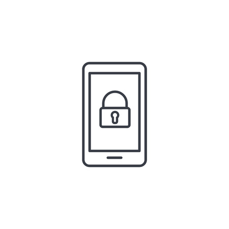 smartphone device password, digital data secure lock, padlock access thin line icon. Linear vector illustration. Pictogram isolated on white backgroundのイラスト素材