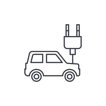electric car, plug cable, ecology thin line icon. Linear vector illustration. Pictogram isolated on white backgroundのイラスト素材