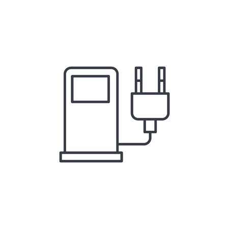 electric vehicle charging station, ecology thin line icon. Linear vector illustration. Pictogram isolated on white backgroundのイラスト素材
