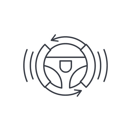 autonomous auto, autopilot, gyropilot, automatic pilot, smart car steering wheel thin line icon. Linear vector illustration. Pictogram isolated on white backgroundのイラスト素材