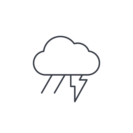 Lightning, thunder storm, rain and cloud thin line icon. Linear vector illustration. Pictogram isolated on white backgroundのイラスト素材