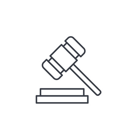 auction hammer, law and justice symbol, verdict thin line icon. Linear vector illustration. Pictogram isolated on white backgroundのイラスト素材