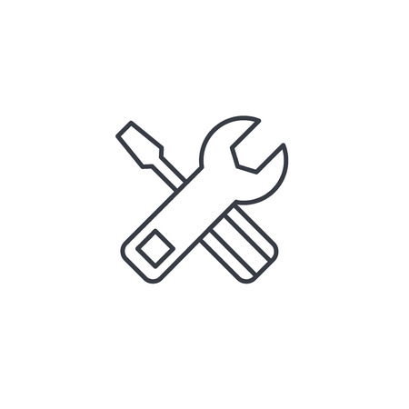 screwdriver, wrench tool, setup, settings thin line icon. Linear vector illustration. Pictogram isolated on white backgroundのイラスト素材