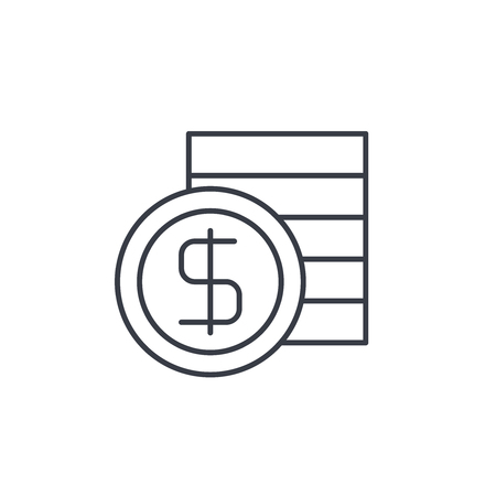 banking, money, dollar coins thin line icon. Linear vector illustration. Pictogram isolated on white backgroundのイラスト素材