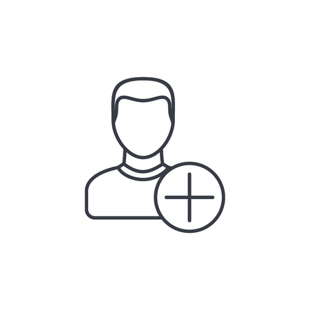 add user, new friend, member and plus sign, thin line icon. Linear vector illustration. Pictogram isolated on white backgroundのイラスト素材
