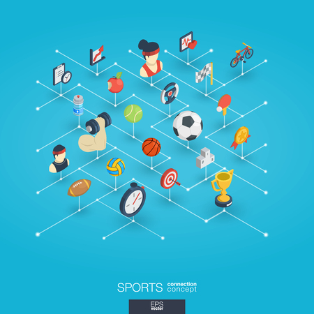 Sport integrated 3d web icons. Digital network isometric interact concept. Connected graphic design dot and line system. Abstract background for healthy, lifestyle, fitness and gym . Vector Infographのイラスト素材