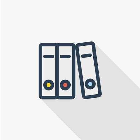 Office paper file folder thin line flat icon. Linear vector illustration. Pictogram isolated on white background. Colorful long shadow design.fogのイラスト素材