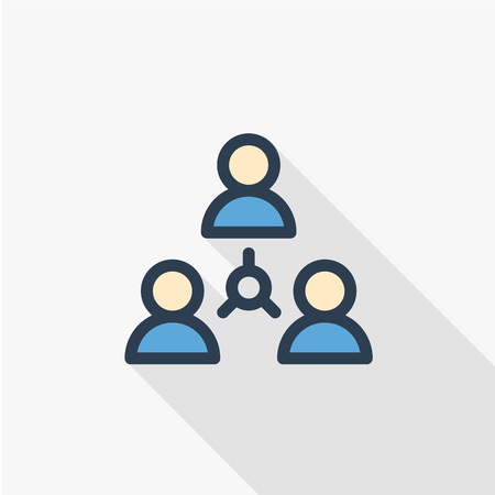 people group, community, network thin line flat color icon. Linear vector illustration. Pictogram isolated on white background. Colorful long shadow design.のイラスト素材