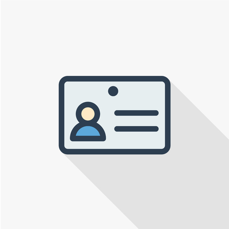 ID card thin line flat color icon. Linear vector illustration. Pictogram isolated on white background. Colorful long shadow design.のイラスト素材