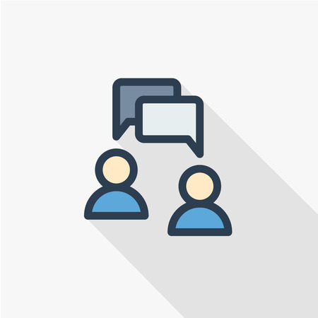 People with speech square above their heads flat line icon for web, mobile and infographics. Vector dark grey icon isolated on light grey background.のイラスト素材