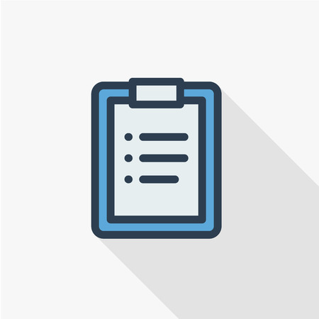 clipboard, to-do list, plan thin line flat icon. Linear vector illustration. Pictogram isolated on white background. Colorful long shadow design.のイラスト素材