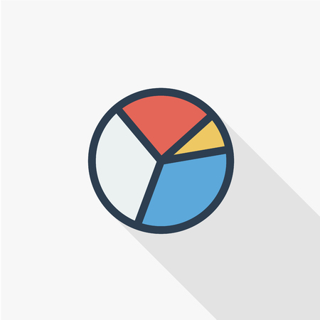 Graph chart, pie diagram thin line flat color icon. Linear vector illustration. Pictogram isolated on white background. Colorful long shadow design.のイラスト素材