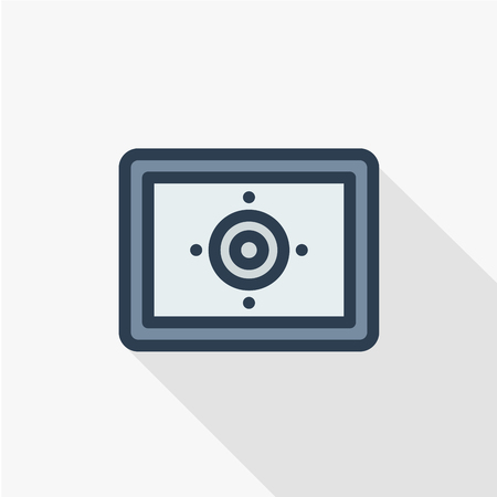 safe, banking money security, cash thin line flat color icon. Linear vector illustration. Pictogram isolated on white background. Colorful long shadow design.のイラスト素材