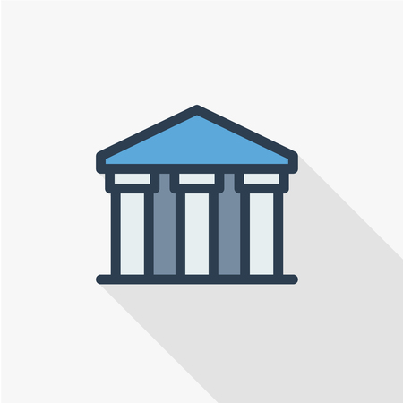 Public bank building, university or museum, classic greek architecture thin line flat icon. Linear vector illustration. Pictogram isolated on white background. Colorful long shadow design.fogのイラスト素材
