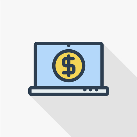mobile payment internet banking, web pay thin line flat icon. Linear vector illustration. Pictogram isolated on white background. Colorful long shadow design, fog, online, web, notebook, laptopのイラスト素材