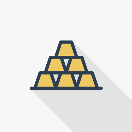 gold bar thin line flat color icon. Linear vector illustration. Pictogram isolated on white background. Colorful long shadow design.のイラスト素材