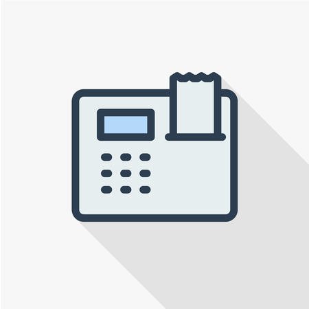 cash register thin line flat color icon. Linear vector illustration. Pictogram isolated on white background. Colorful long shadow design.のイラスト素材