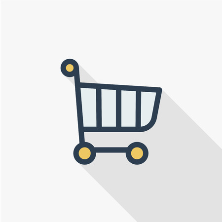 Shopping Cart thin line flat color icon. Linear vector illustration. Pictogram isolated on white background. Colorful long shadow design.のイラスト素材