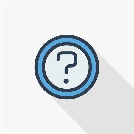 Question mark, FAQ button. Ask for help stamp. Need information. Query thin line flat color icon. Linear vector illustration.のイラスト素材