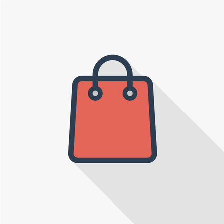 Red shopping bag thin line flat color icon. Linear vector illustration. Pictogram isolated on white background. Colorful long shadow design.のイラスト素材