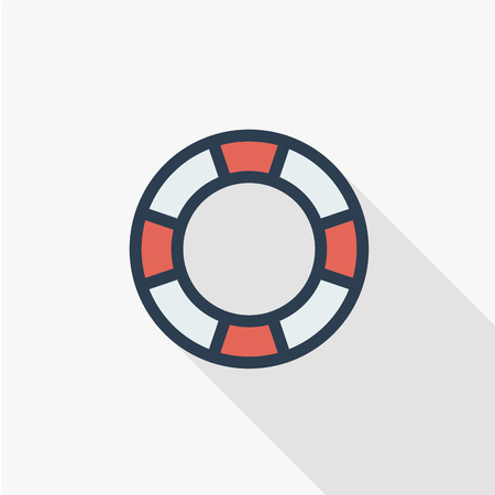 Lifebuoy thin line flat color icon. Linear vector illustration. Pictogram isolated on white background. Colorful long shadow design.のイラスト素材