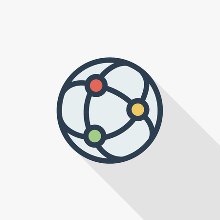 network, social media, global communication, internet thin line flat color icon. Linear vector illustration. Pictogram isolated on white background. Colorful long shadow design.のイラスト素材