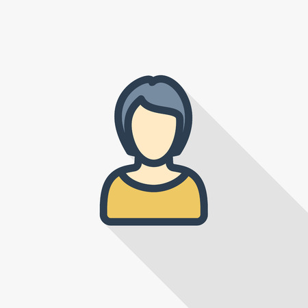 beautiful girl or pretty woman with red evening dress thin line flat color icon. Linear vector illustration. Pictogram isolated on white background. Colorful long shadow design.のイラスト素材