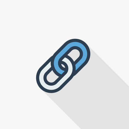 Internet chain link thin line flat color icon. Linear vector illustration. Pictogram isolated on white background. Colorful long shadow design.のイラスト素材