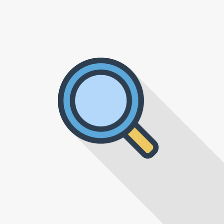 search, magnifying glass thin line flat color icon. Linear vector illustration. Pictogram isolated on white background.のイラスト素材