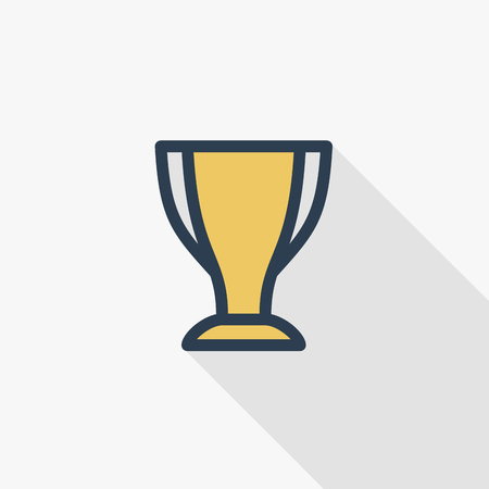 Golden trophy Cup thin line flat color icon. Linear vector illustration. Pictogram isolated on white background. Colorful long shadow design.のイラスト素材