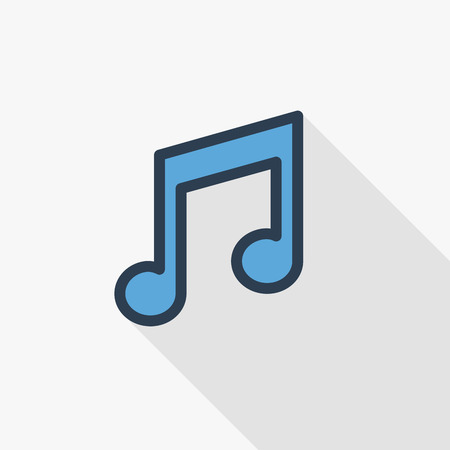 music note symbol thin line flat color icon. Linear vector illustration. Pictogram isolated on white background. Colorful long shadow design.のイラスト素材