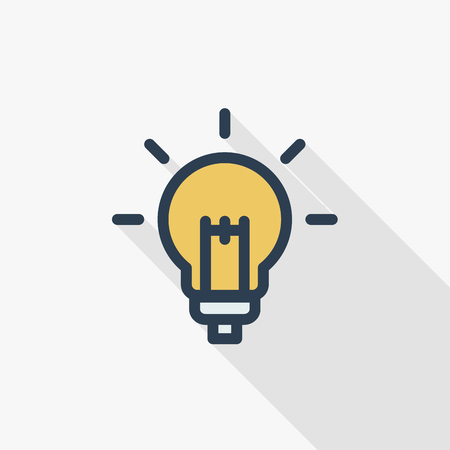 light bulb, idea thin line flat color icon. Linear vector illustration. Pictogram isolated on white background. Colorful long shadow design.のイラスト素材