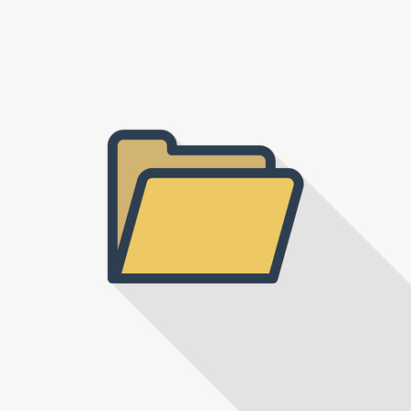 Yellow file folder thin line flat color icon. Linear vector illustration. Pictogram isolated on white background. Colorful long shadow design.のイラスト素材