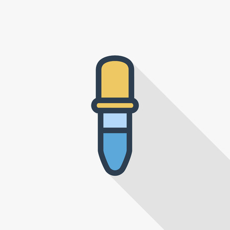 pipette thin line flat color icon. Linear vector illustration. Pictogram isolated on white background. Colorful long shadow design.のイラスト素材