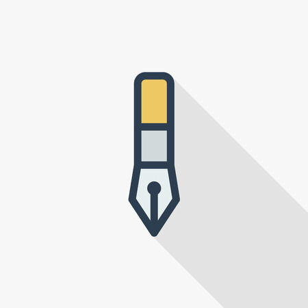 fountain pen thin line flat color icon. Linear vector illustration. Pictogram isolated on white background. Colorful long shadow design.のイラスト素材